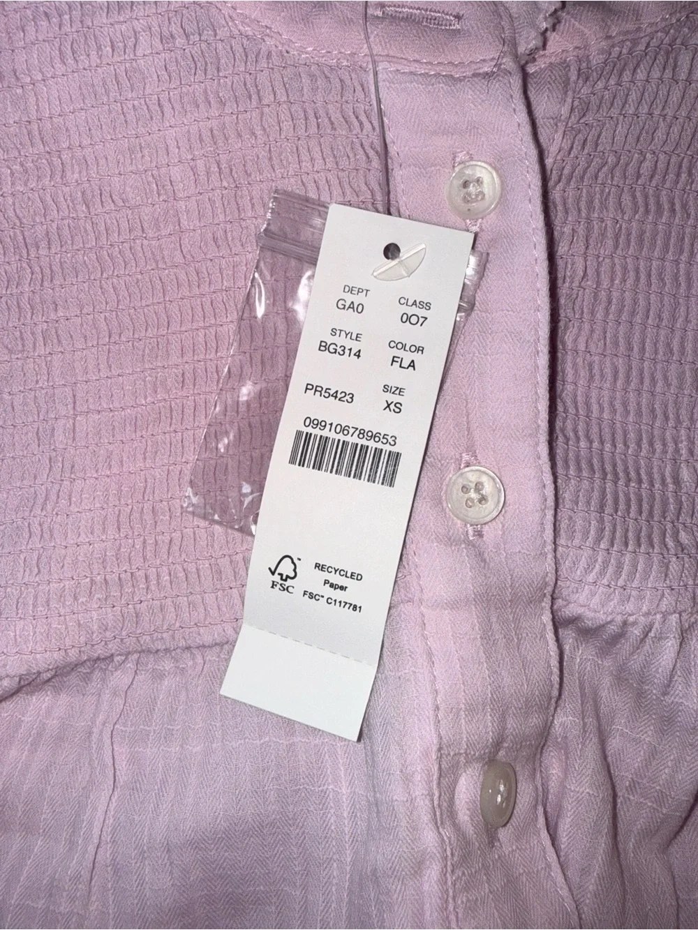 J.Crew NWT Pink Smocked Ruffle Neck Cotton Blouse XS Long Sleeve Boho Top